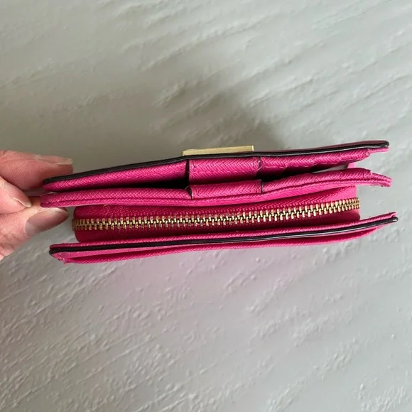 Kate Spade Laurel Way Cara Bifold Crossgrain Leather Wallet Pink - Picture 11 of 15